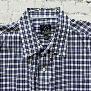 Jos A Bank Mens Purple White Plaid Signature Collection Cotton Dress Shirt XL